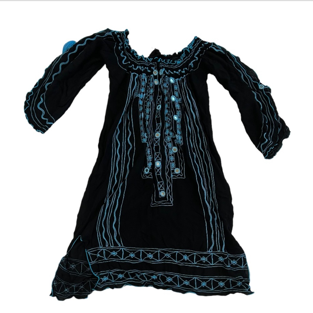 Enchantress Boutique Black and Blue Frilly Striped Dress